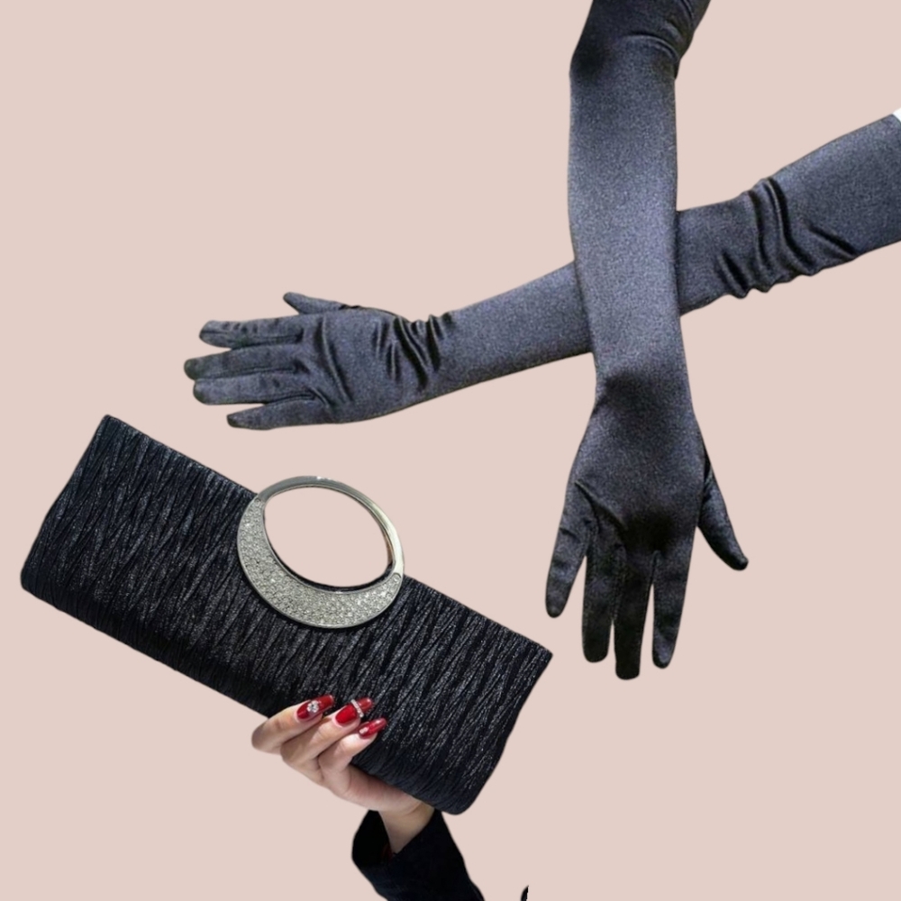 Elegant Black Clutch with Silver Accent